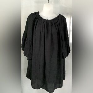 KANCY KOLE Women's Short Sleeve Boho Off Shoulder Straight Neck Tunic Top